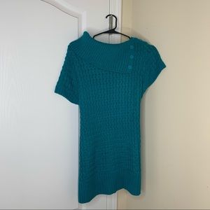 Juniors Sweater Dress with Belt- Turquoise Sweater